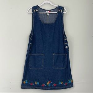 J.L.N.Y Sport Embroidered Denim Jumper Dress Sz L